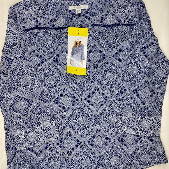 Women’s Star Fever Blue Mosaic Blouse Size S - Picture 6 of 8